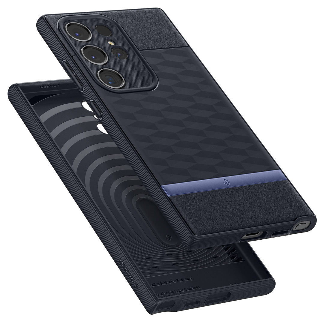 ACS07417 - Galaxy S24 Ultra Case Parallax in Navy Violet showing the back hovering above the inner case