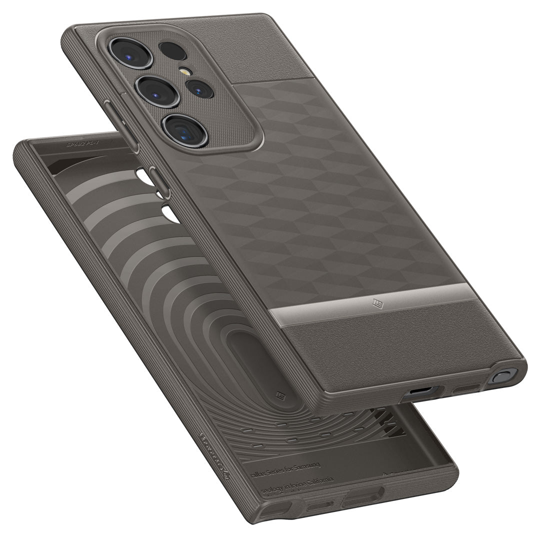 ACS07452 - Galaxy S24 Ultra Case Parallax in Ash Gray showing the back hovering above the inner case