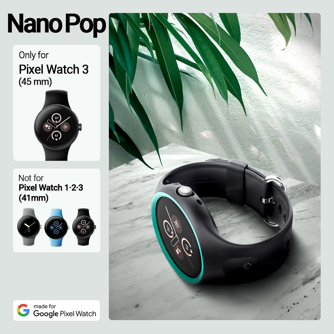 ACS07619 Pixel Watch 3 (45mm) Nano Pop Prune Charcoal showing the compatibility with the Pixel Watch 3 (45mm) of the case