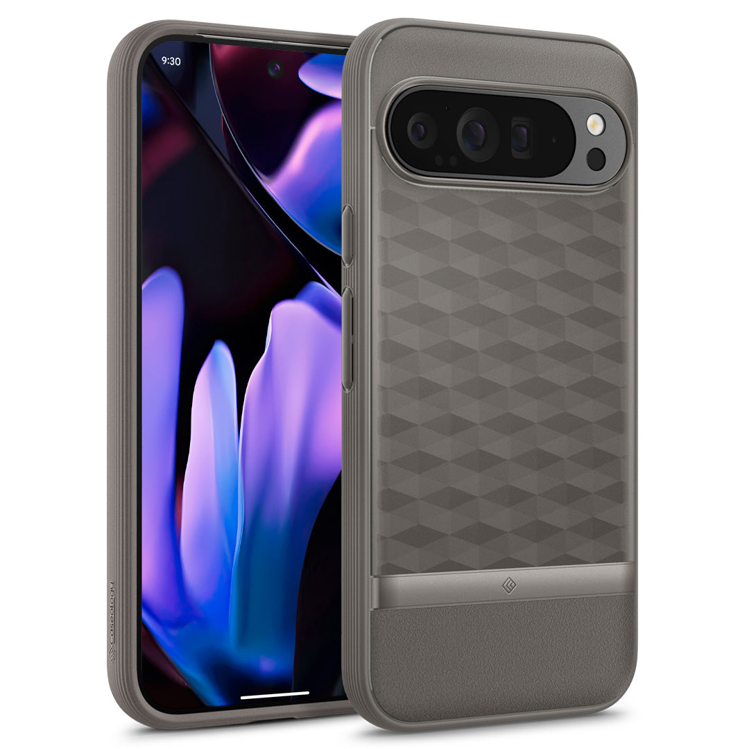 ACS07740 - Pixel 9 Pro XL Case Parallax in Ash Gray showing the back, partial sides and front