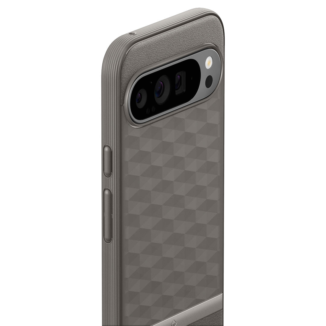 ACS07740 - Pixel 9 Pro XL Case Parallax in Ash Gray showing the back, partial side and top