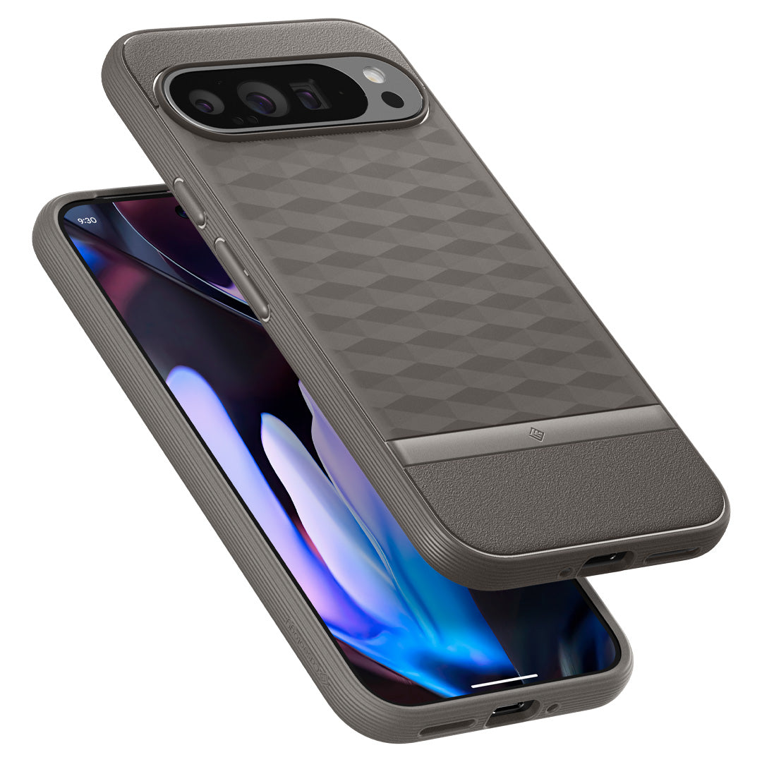 ACS07740 - Pixel 9 Pro XL Case Parallax in Ash Gray showing the partial front, sides and bottom