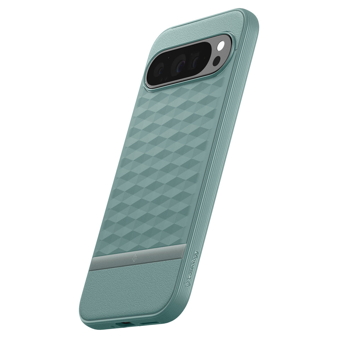 ACS07741 - Pixel 9 Pro XL Case Parallax in Sage Green showing the back, partial side and bottom