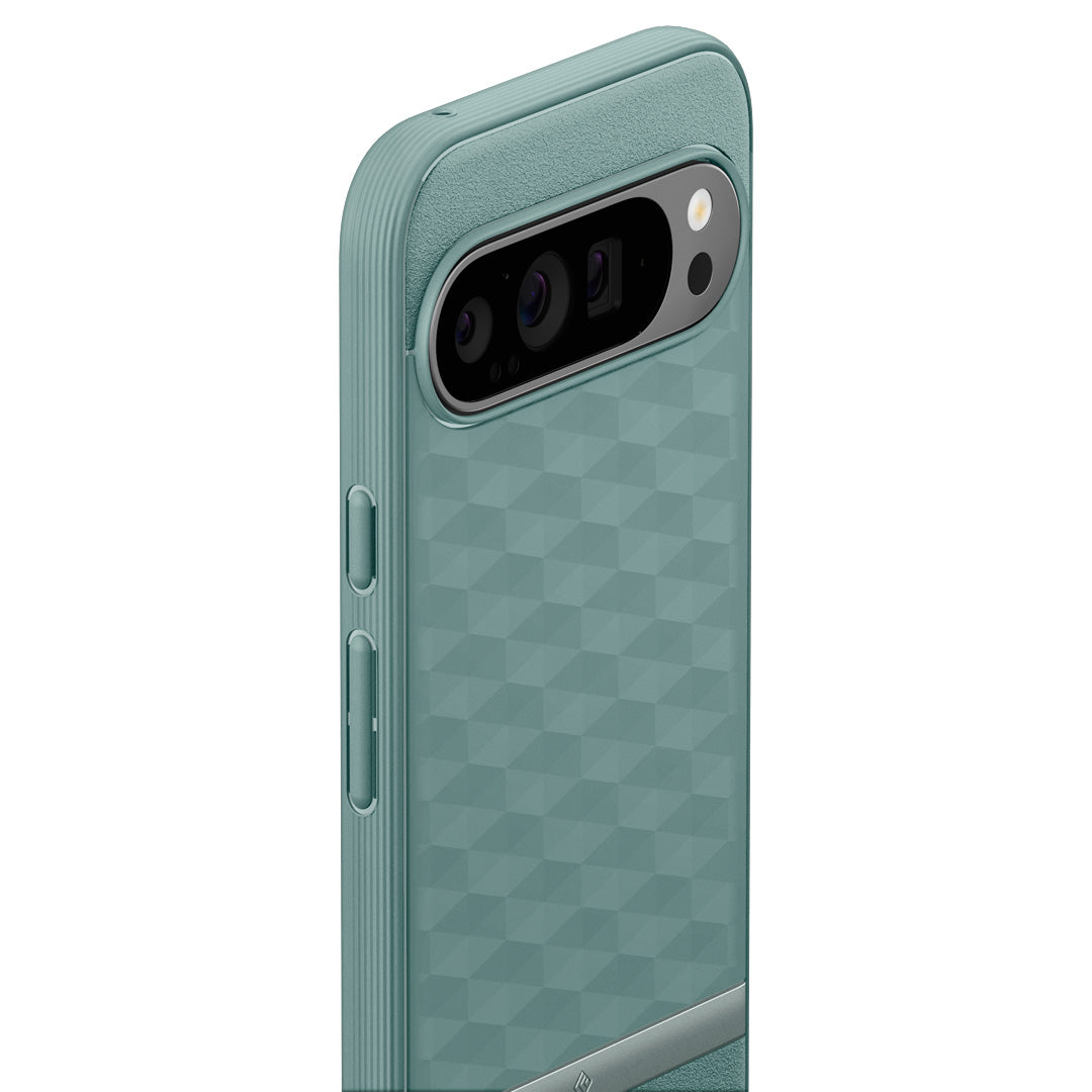 ACS07741 - Pixel 9 Pro XL Case Parallax in Sage Green showing the back, partial side and top 