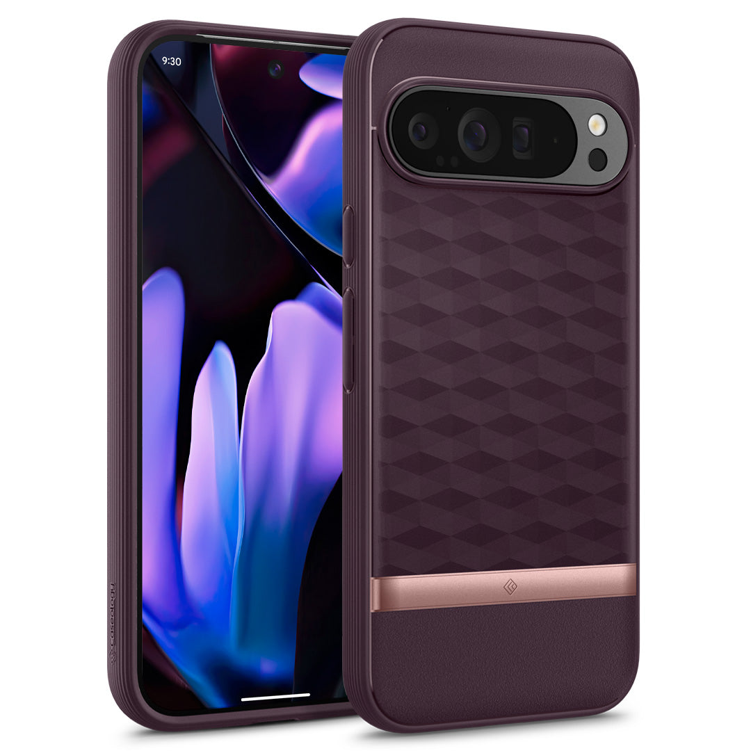 ACS07742 - Pixel 9 Pro XL Case Parallax in Burgundy showing the back, partial sides and front