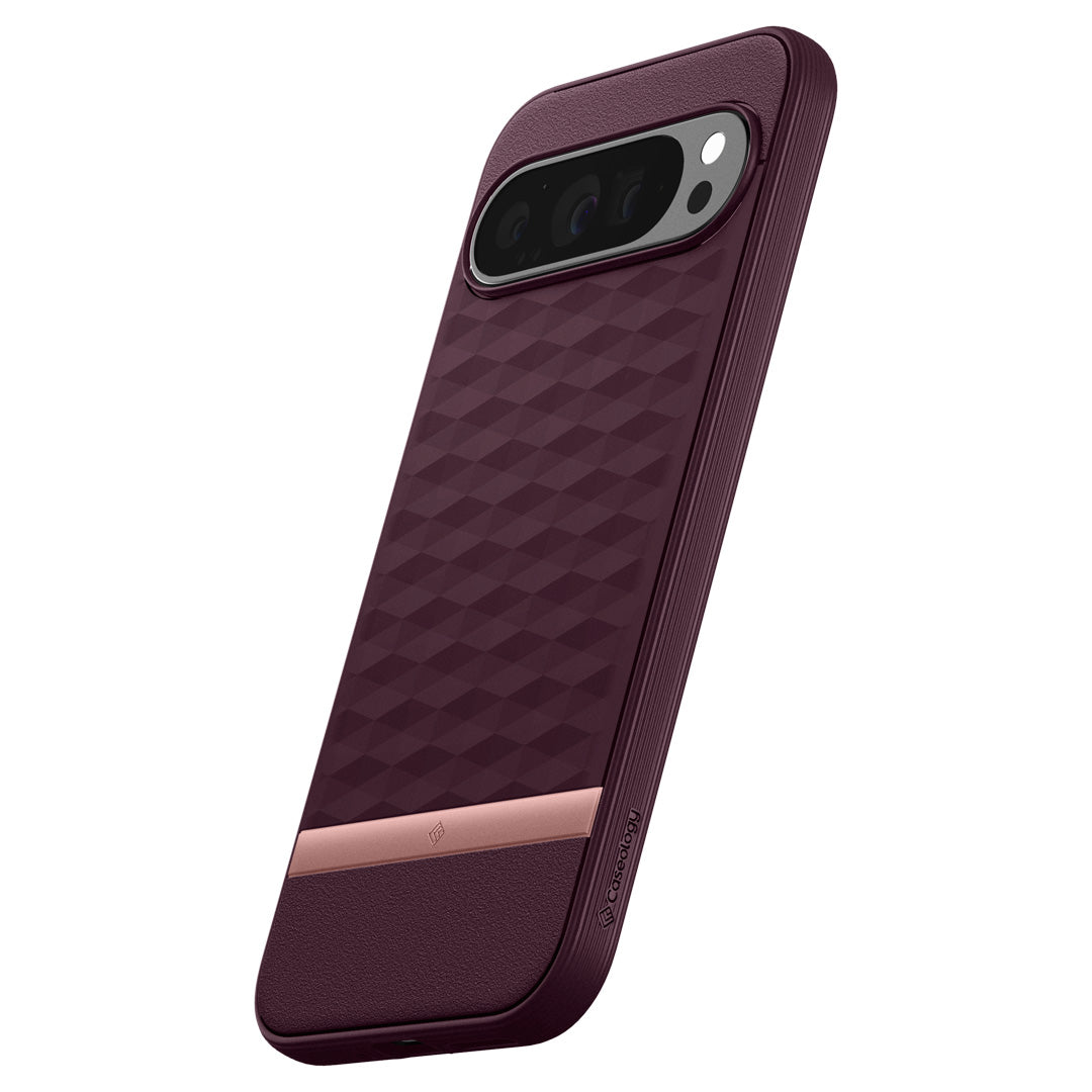 ACS07742 - Pixel 9 Pro XL Case Parallax in Burgundy showing the back, partial side and bottom