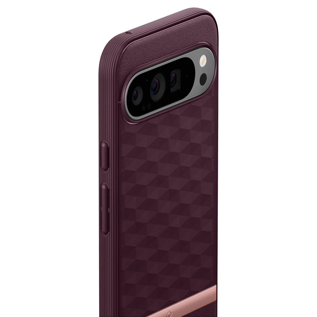 ACS07742 - Pixel 9 Pro XL Case Parallax in Burgundy showing the back, partial side and top