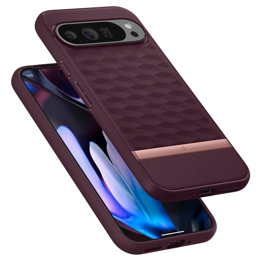 ACS07742 - Pixel 9 Pro XL Case Parallax in Burgundy showing the partial front, sides and bottom