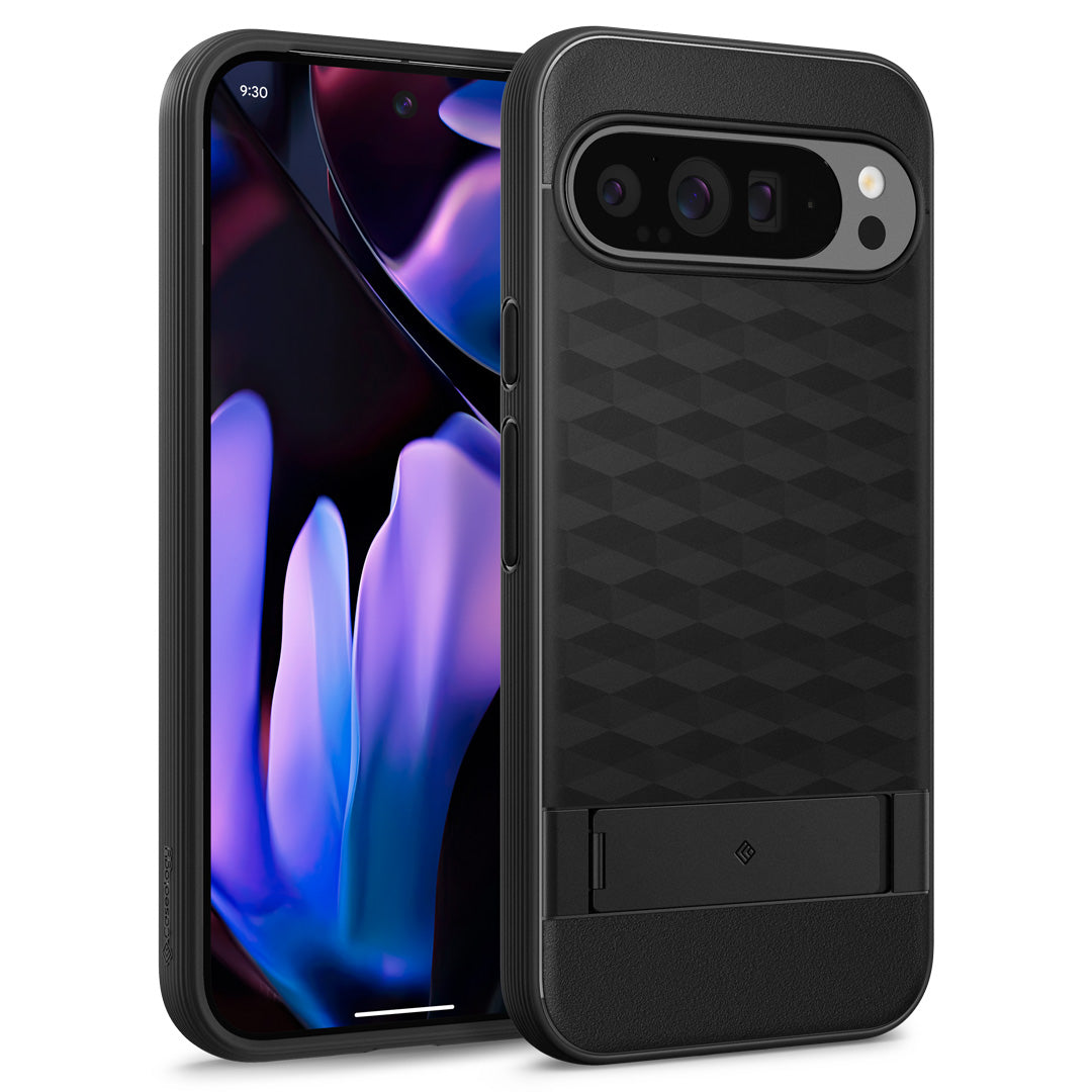 ACS07748 - Pixel 9 Pro XL Case Parallax Kickstand in Matte Black showing the  back, partial sides and partial front