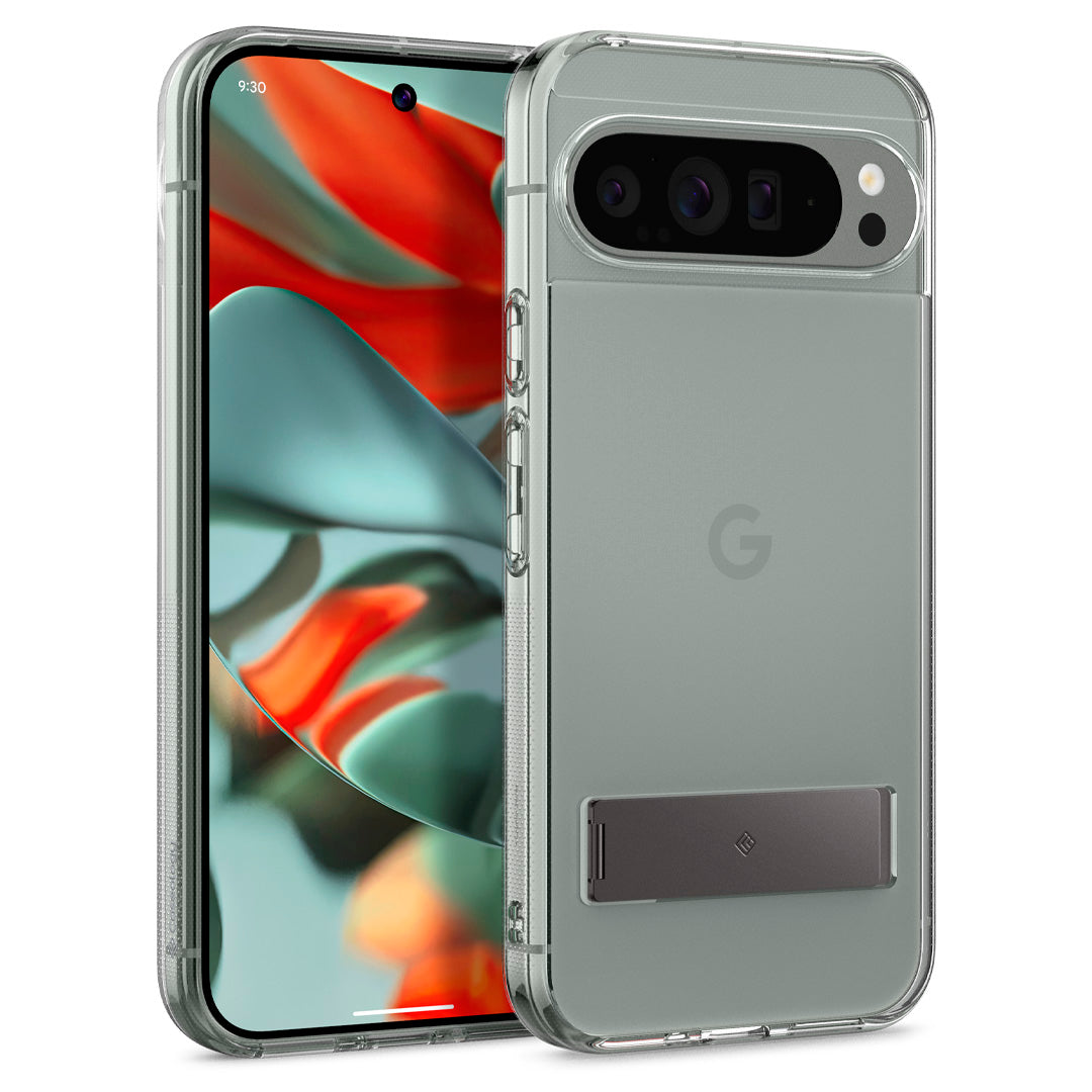 ACS07750 - Pixel 9 Pro XL Case Capella Kickstand in Clear Charcoal Gray showing the back, partial sides and front