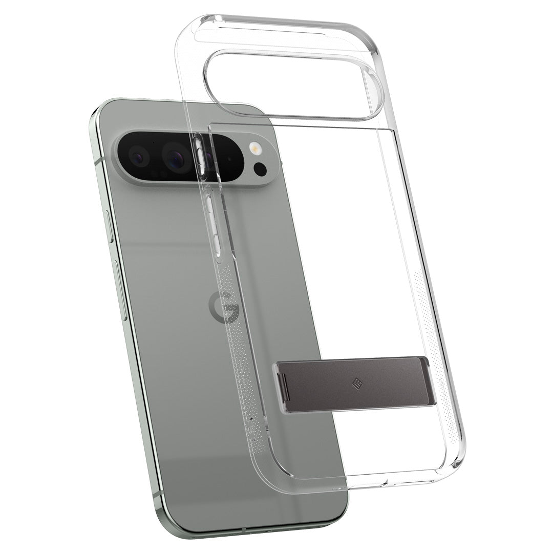 ACS07750 - Pixel 9 Pro XL Case Capella Kickstand in Clear Charcoal Gray showing the back overing above the device