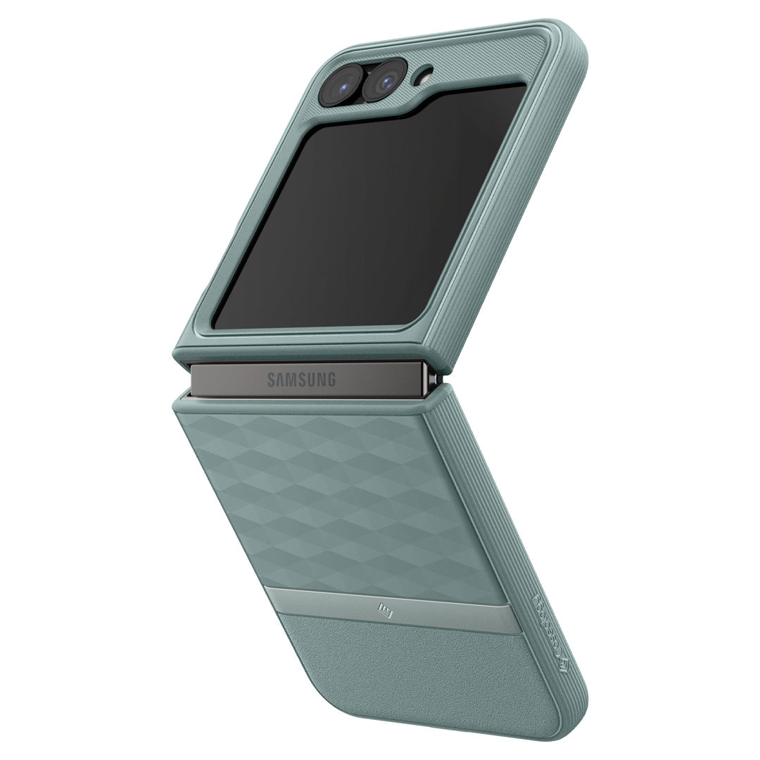 ACS07855 - Galaxy Z Flip 6 Case Parallax in sage green showing the side and back