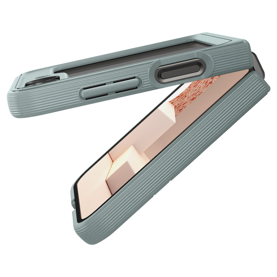 ACS07855 - Galaxy Z Flip 6 Case Parallax in sage green showing the side and partial inside