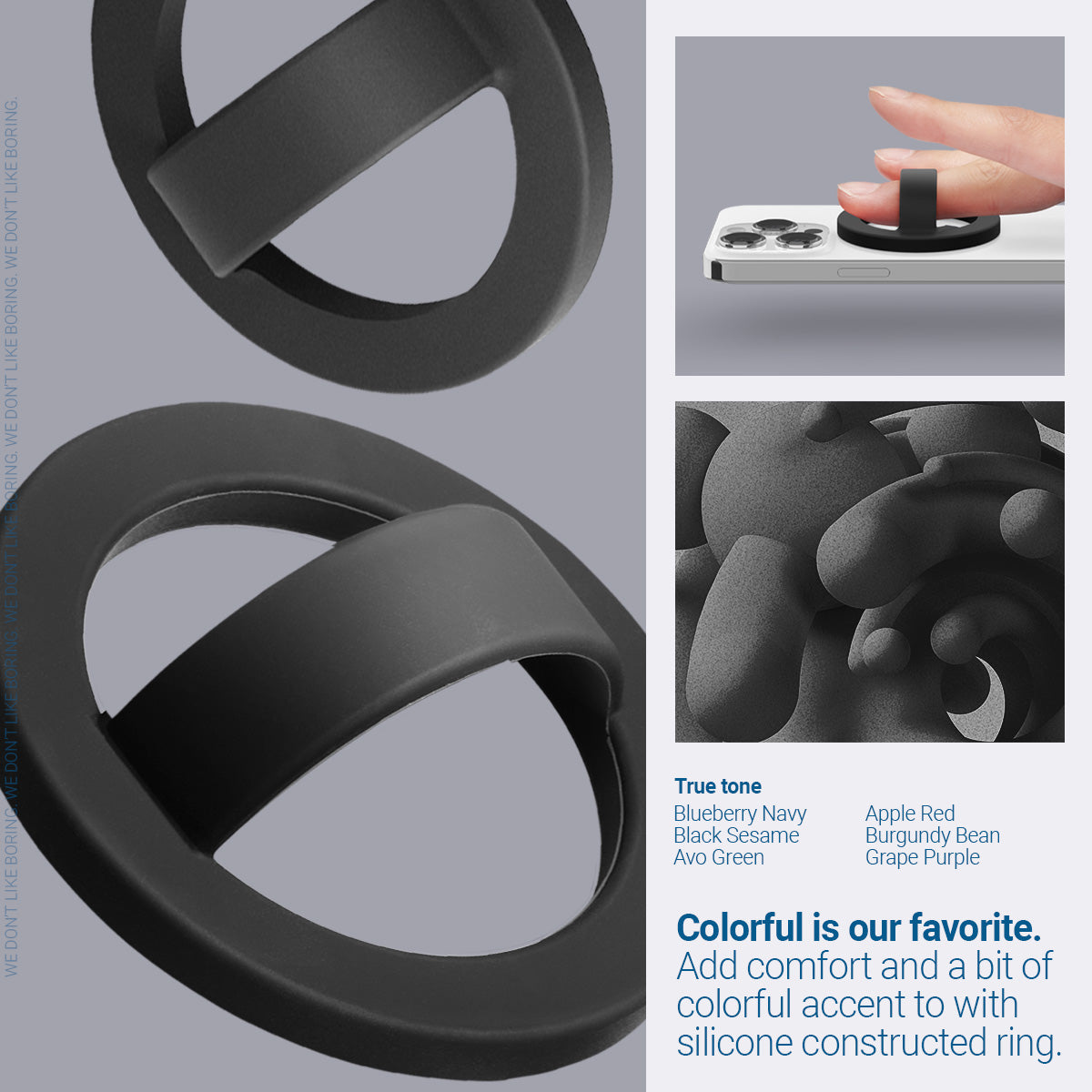 AFA07060 - MagSafe Silicone Phone Holder in black color - color is our favorite. Add comfort and a bit of colorful accent with silicone constructed ring.