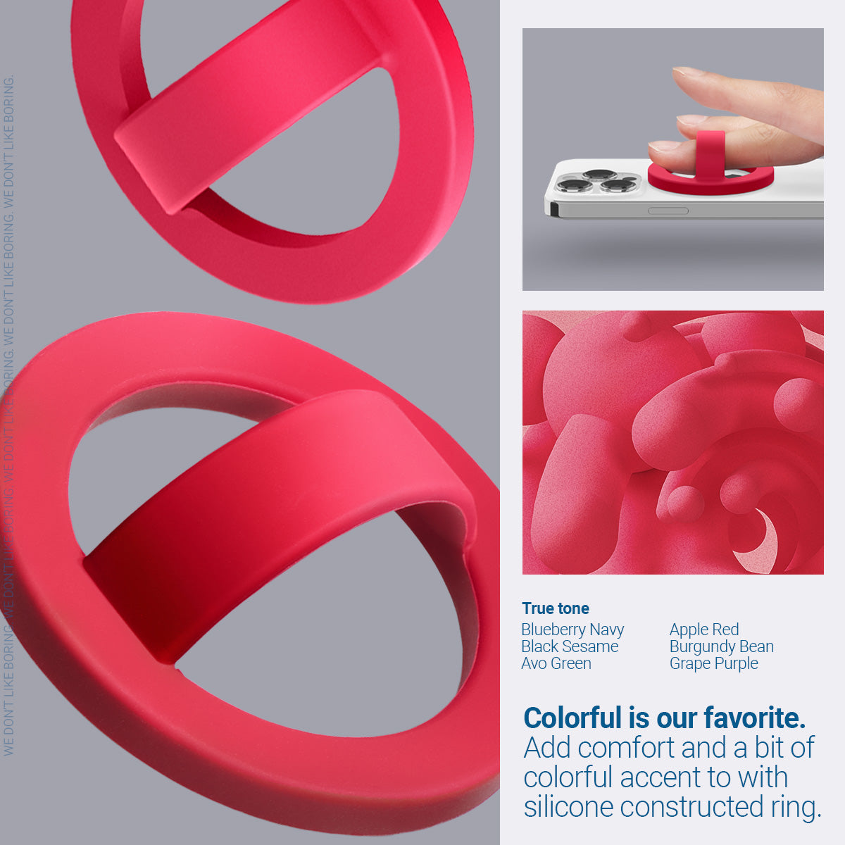 AFA07064 - MagSafe Silicone Phone Holder in red color - color is our favorite. Add comfort and a bit of colorful accent with silicone constructed ring.