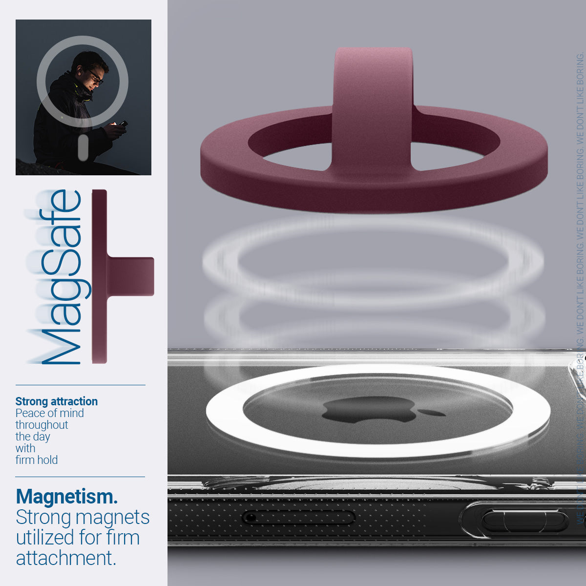 AFA07065 - MagSafe Silicone Phone Holder in burgundy color - Magnetism. Strong magnets utilized for firm attachment.