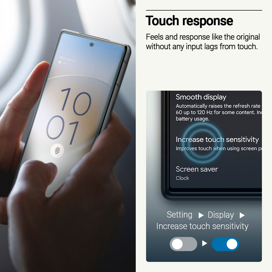 AGL06252 - Pixel 7a Snap Fit (2P) Screen Protector showing the touch response. Feels and response like the original without any input lags from touch.