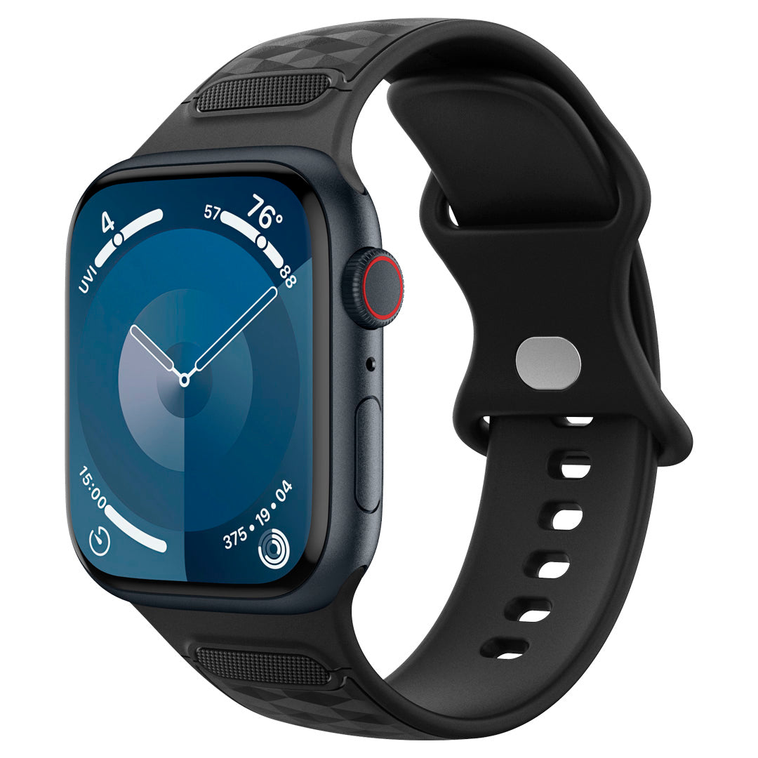 AMP07135 - Apple Watch Band Parallax (49/45/44/42mm) in Matte Black showing the front, partial sides and inner of the band