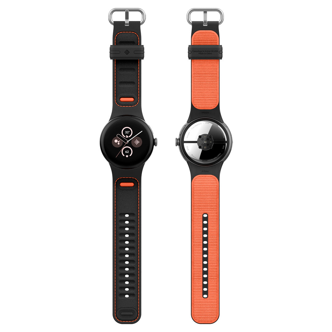 AMP07620 - Pixel Watch 3 (45mm) Athlex Band in Active Orange showing the front and back view of the band