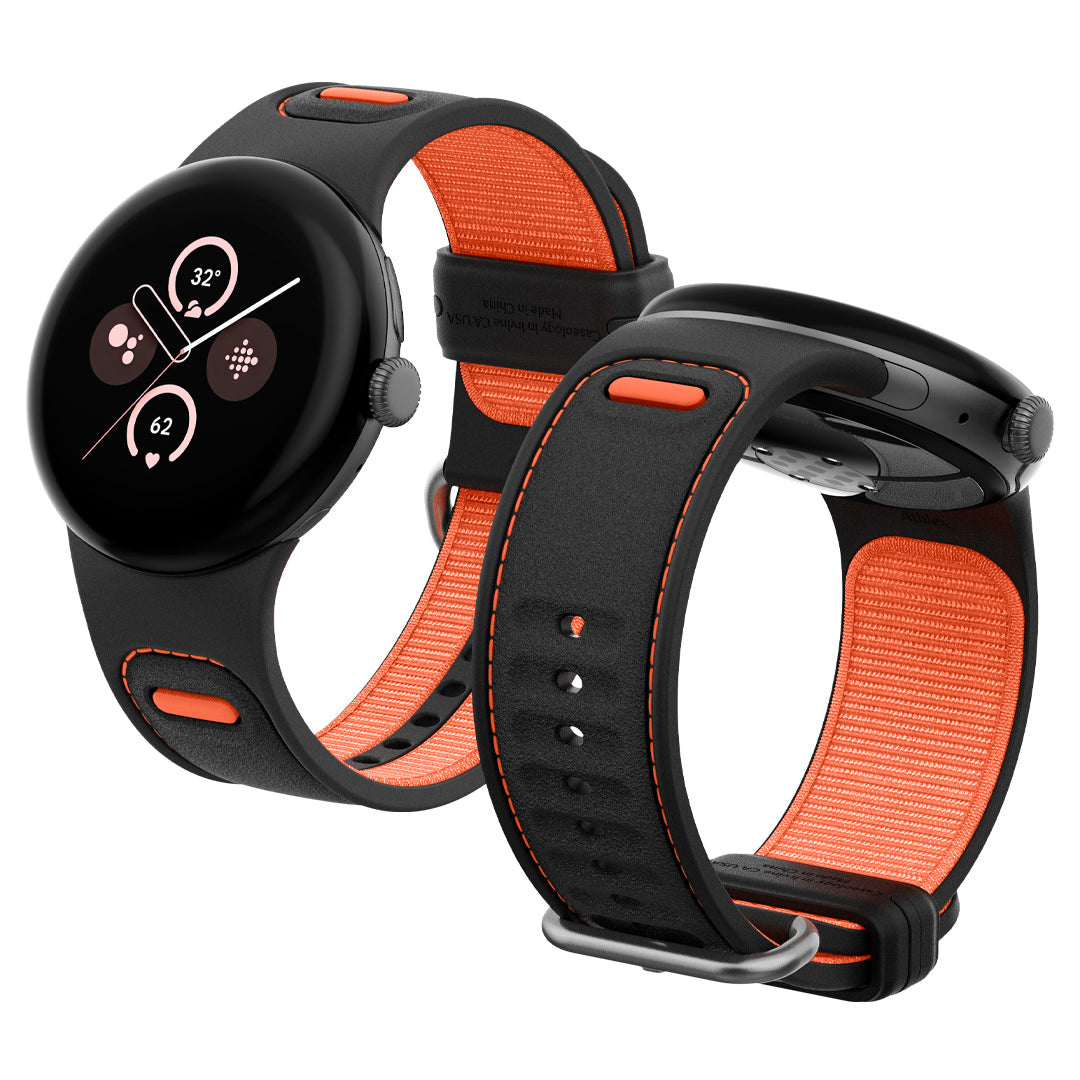 AMP07620 - Pixel Watch 3 (45mm) Athlex Band in Active Orange showing the front and back view of the band