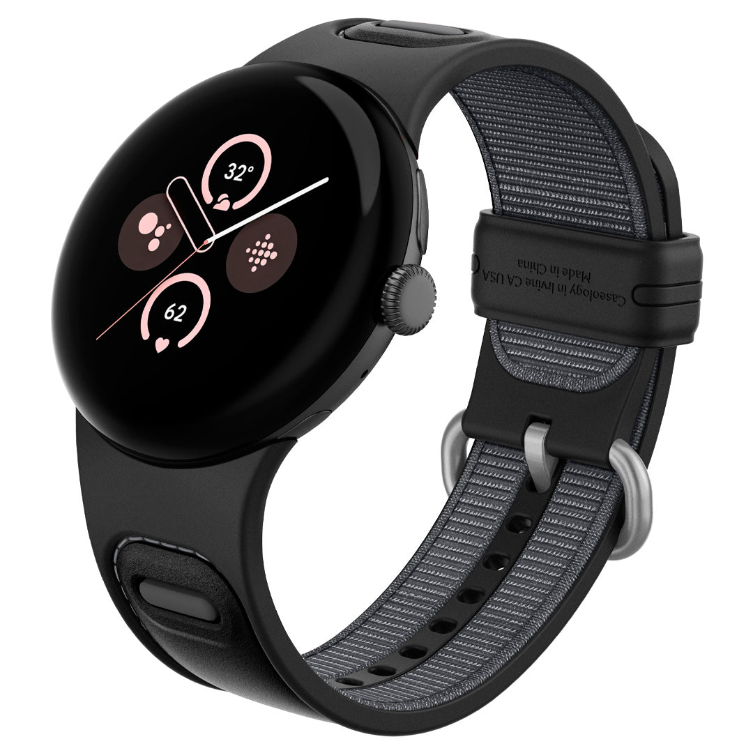 AMP07621 - Pixel Watch 3 (45mm) Athlex Band in Active Black showing an angled view of the band