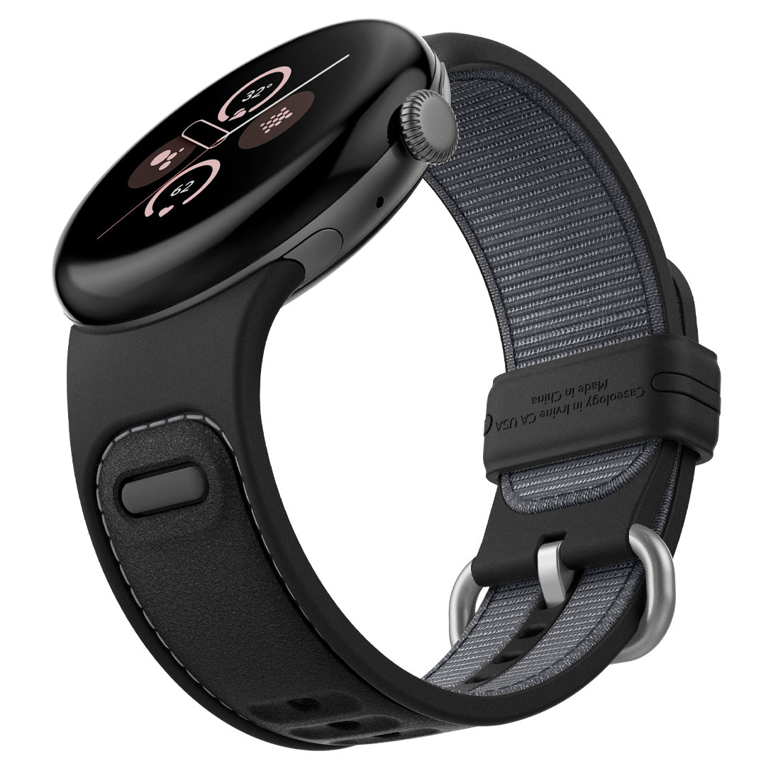 AMP07621 - Pixel Watch 3 (45mm) Athlex Band in Active Black showing the partial front, sides,  partial inner and bottom