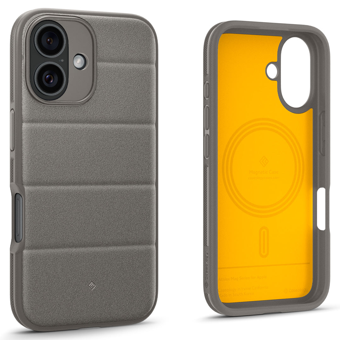 ACS08311 - iPhone 16 Athlex Mag in Grey showing the back and inside of the case