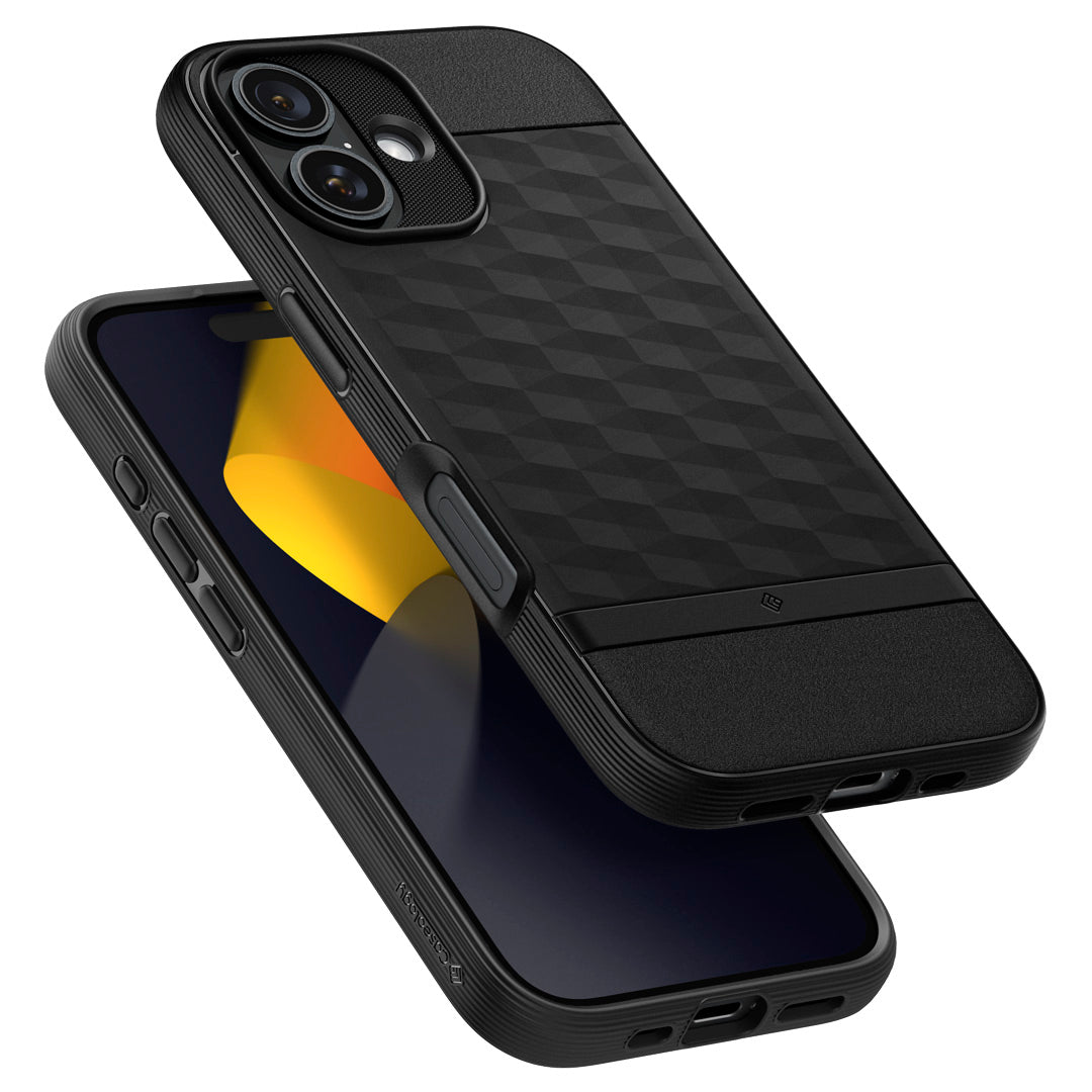 ACS08232 - iPhone 16 Parallax Mag in Black showing the front and back of the case