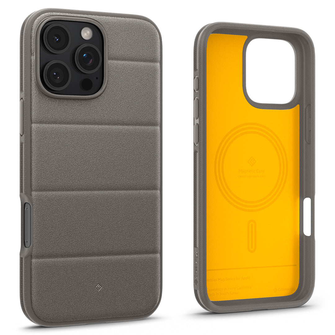 ACS08304 - iPhone 16 Pro Athlex Mag in Active Gray showing the back and inside of the case