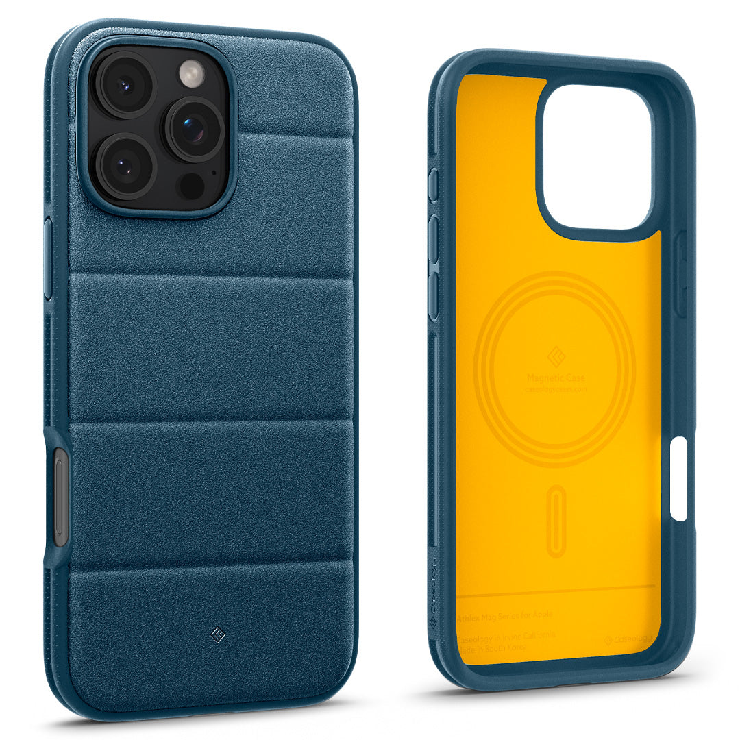 ACS08178 - iPhone 16 Pro Athlex Mag in Active Green showing the back and front of the case