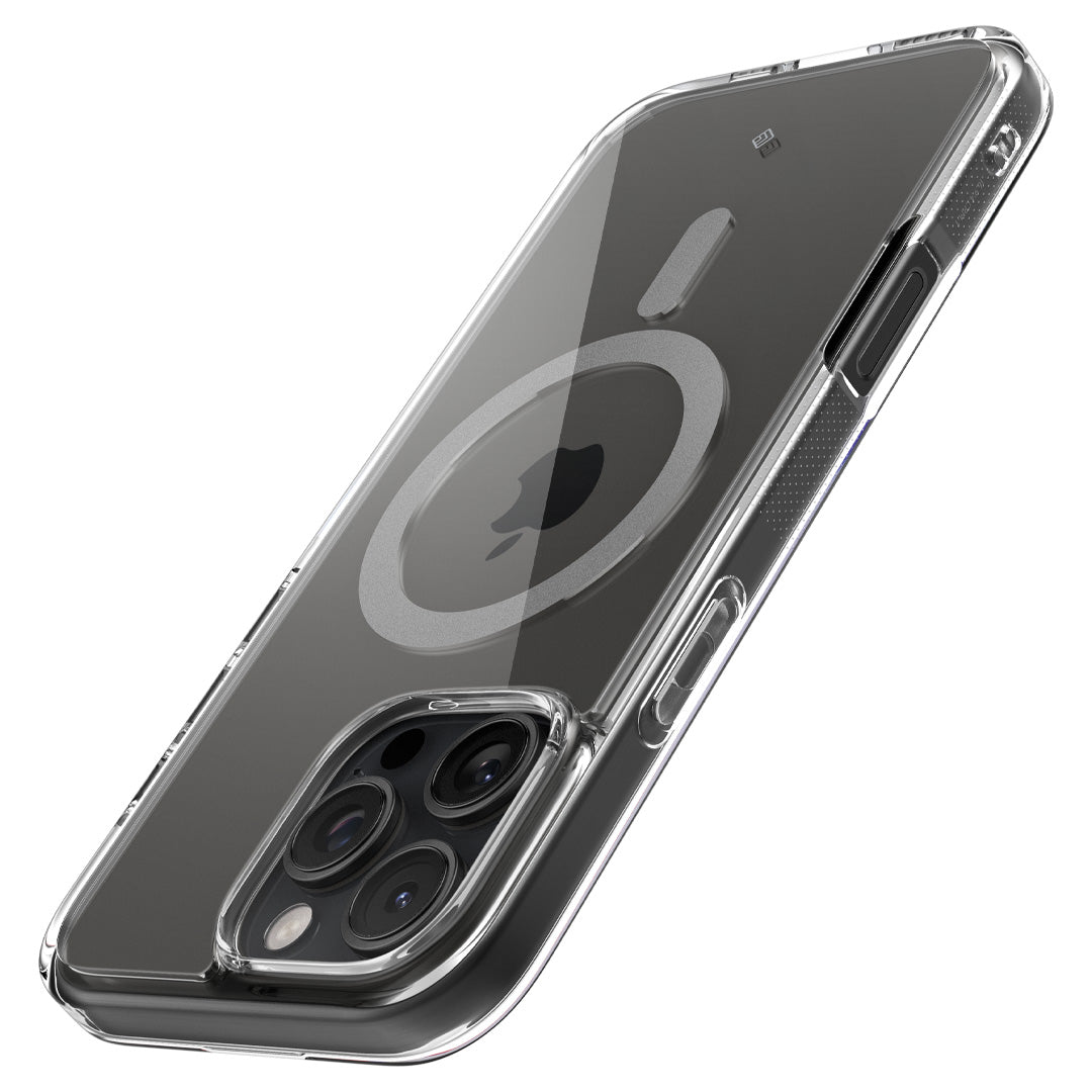 ACS08306 - iPhone 16 Pro Capella Mag in Clear Gray showing an angled view of the back of the case