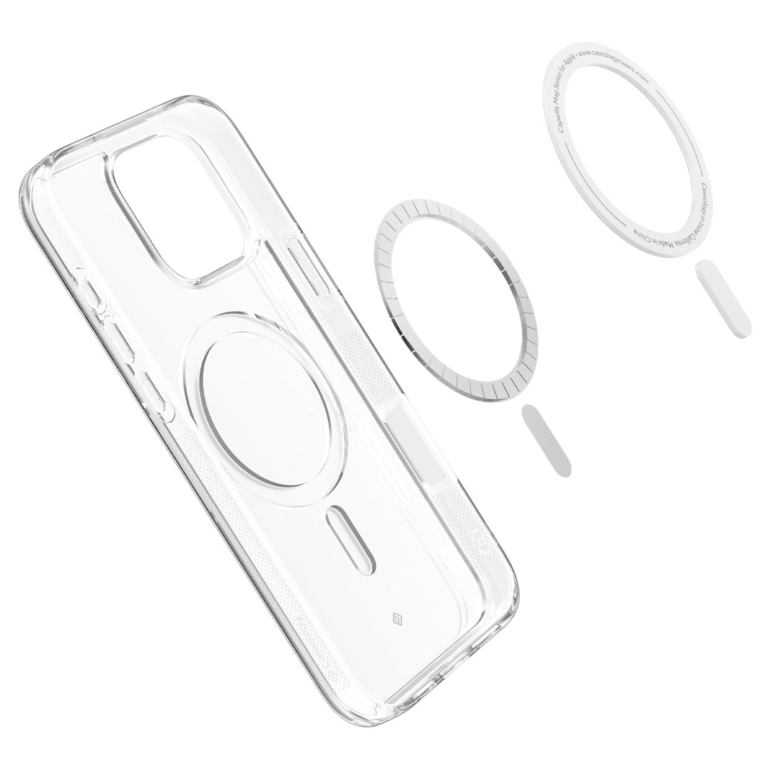 ACS08182 - iPhone 16 Pro Capella Mag in Clear White showing the layers of the Mag ring of the case