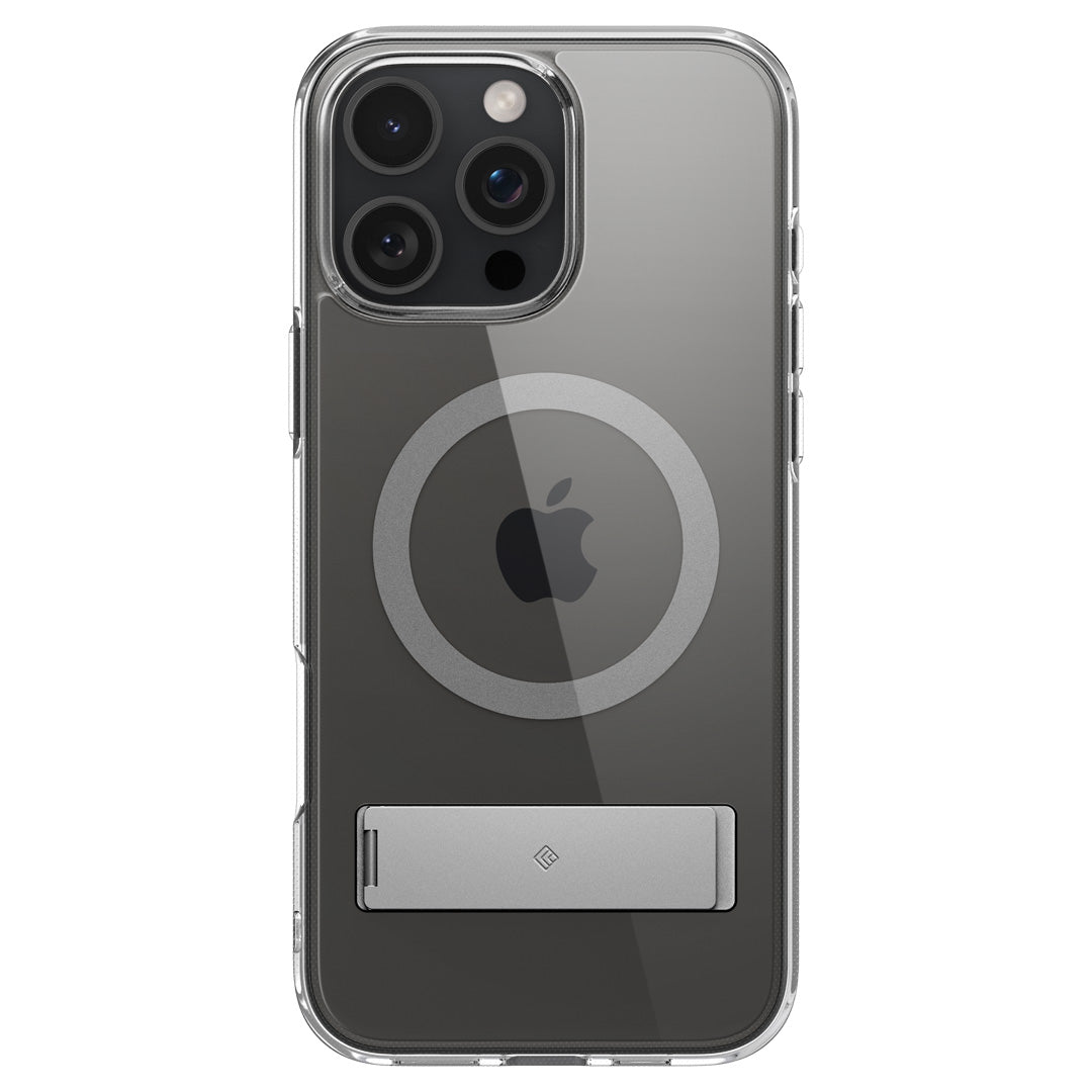 ACS08185 - iPhone 16 Pro Capella Mag Kickstand in Clear Gray showing the back of the case