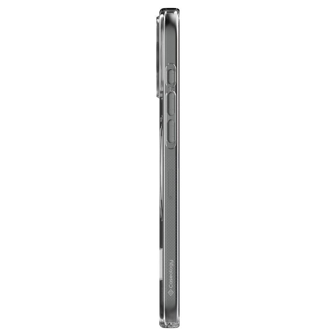 ACS08185 - iPhone 16 Pro Capella Mag Kickstand in Clear Gray showing the side of the case