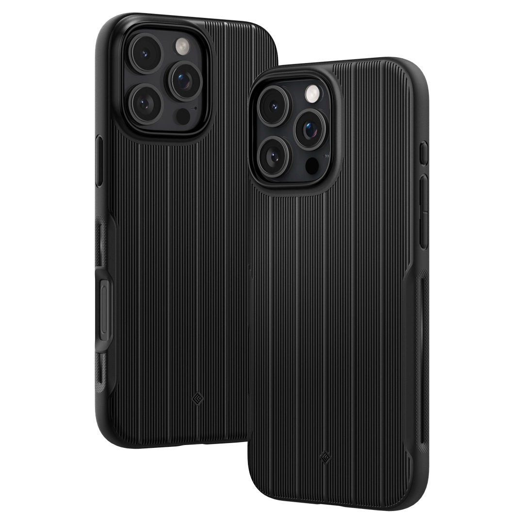 ACS08179 - iPhone 16 Pro Dual Grip Mag in Black showing an angled view of the back of the case