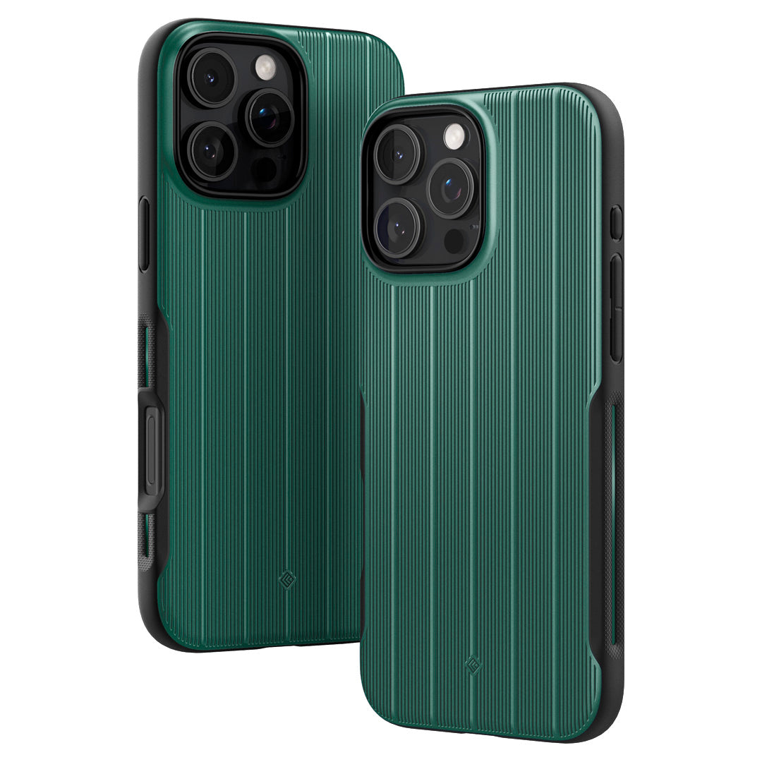 ACS08181 - iPhone 16 Pro Dual Grip Mag in Green showing an angled view of the back of the case