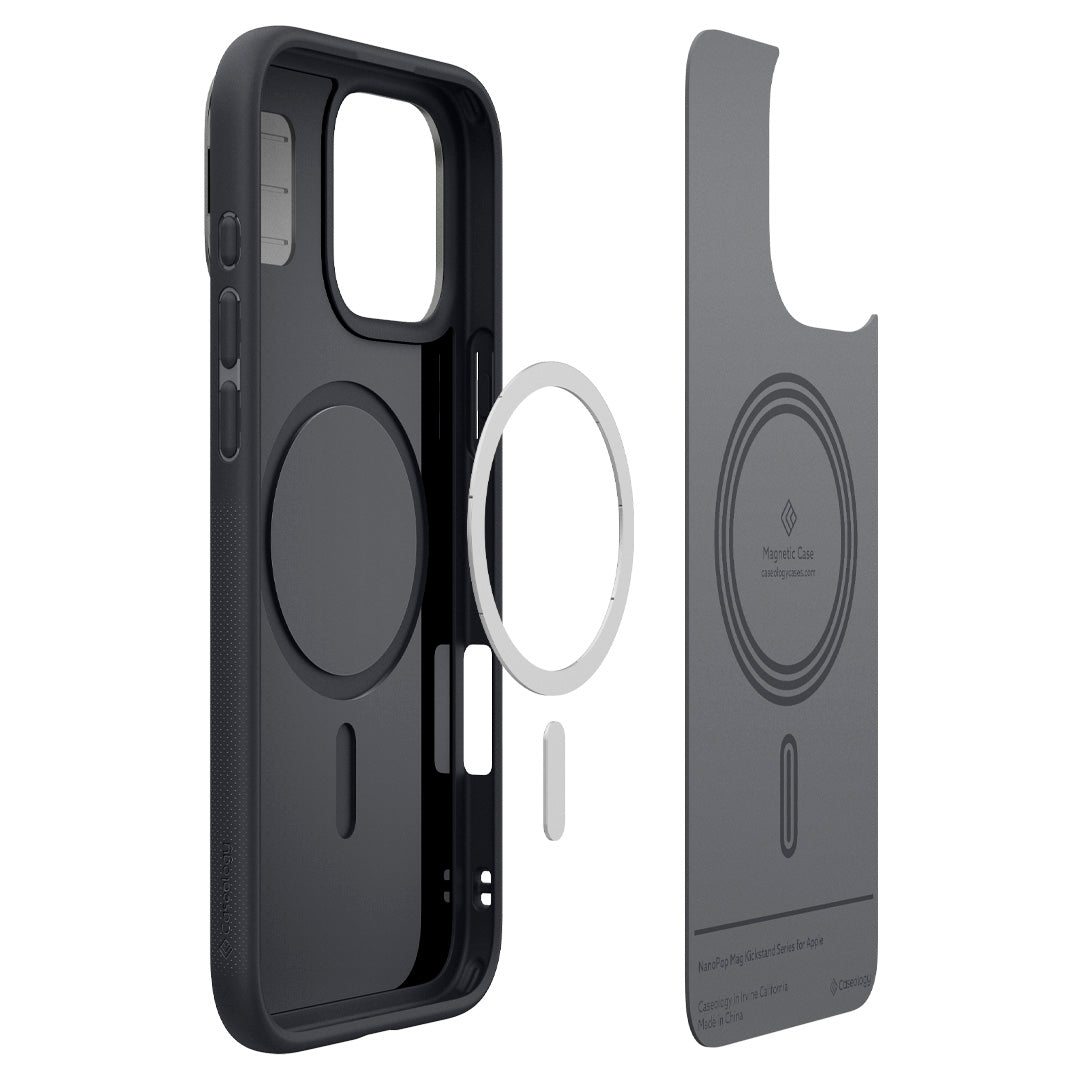 ACS08057 - iPhone 16 Pro Max NanoPop Kickstand in Black showing the Mag layers of the case