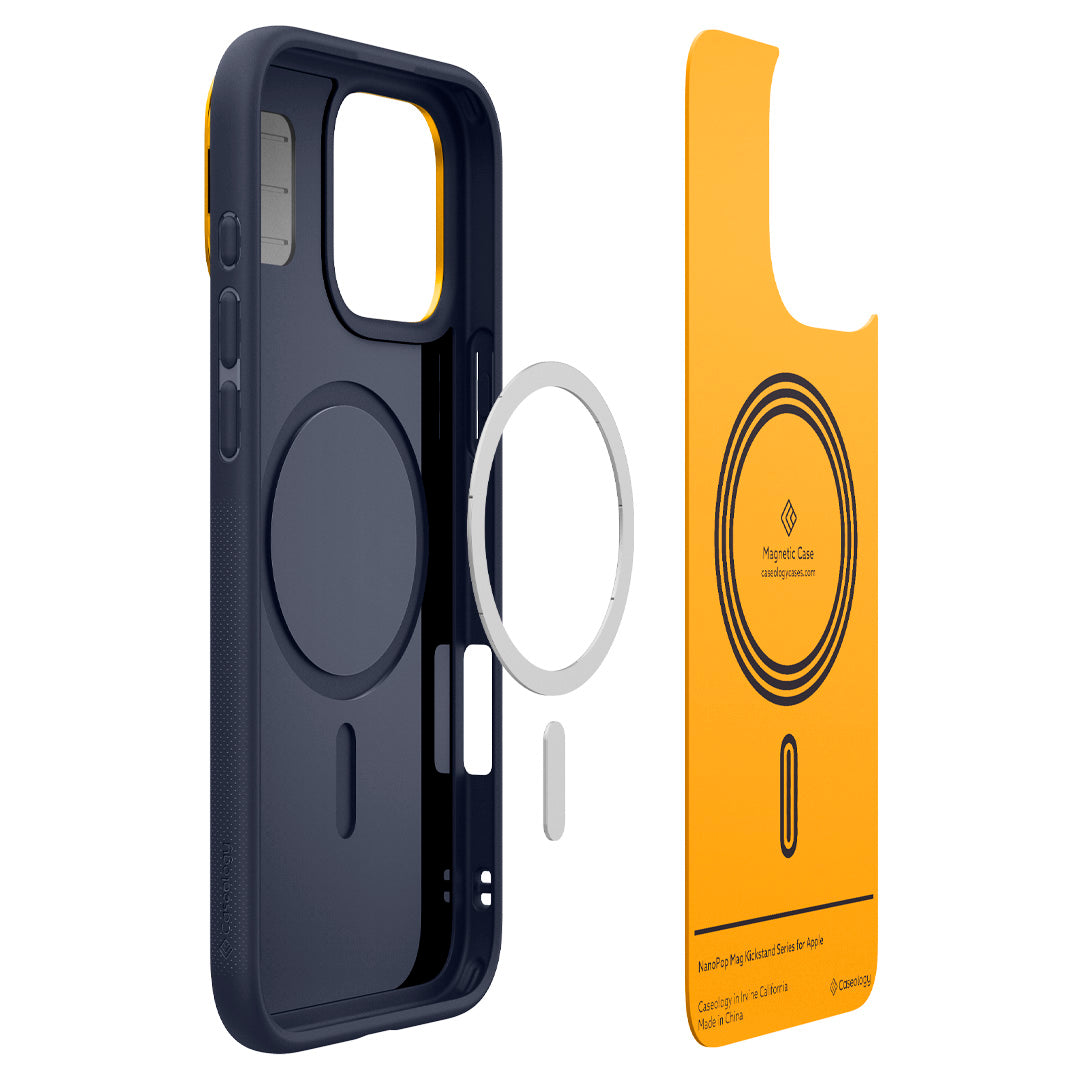 ACS08056 - iPhone 16 Pro Max NanoPop Kickstand in Navy showing the Mag layers of the case