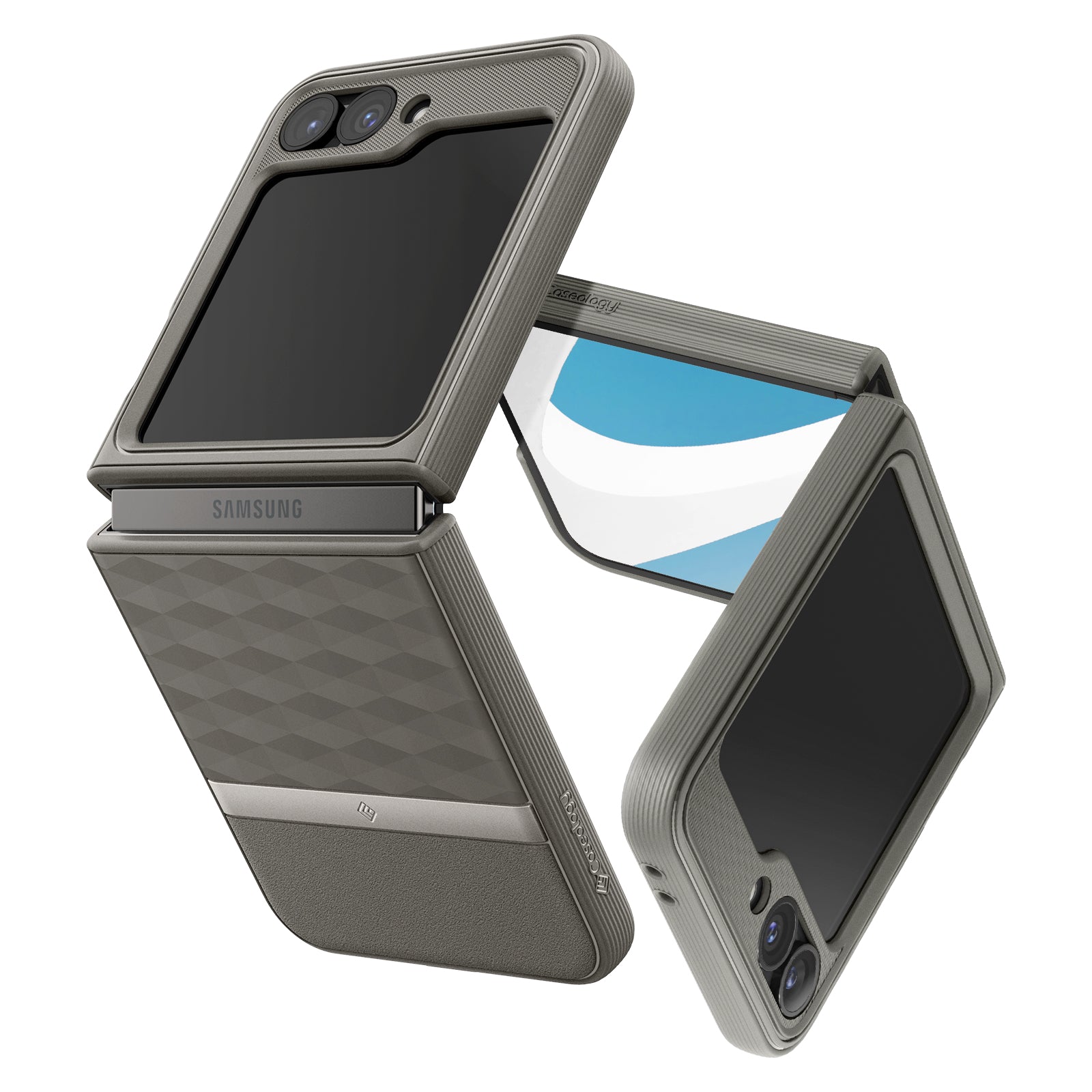 ACS07854 - Galaxy Z Flip 6 Case Parallax in ash gray showing the front, side and inside