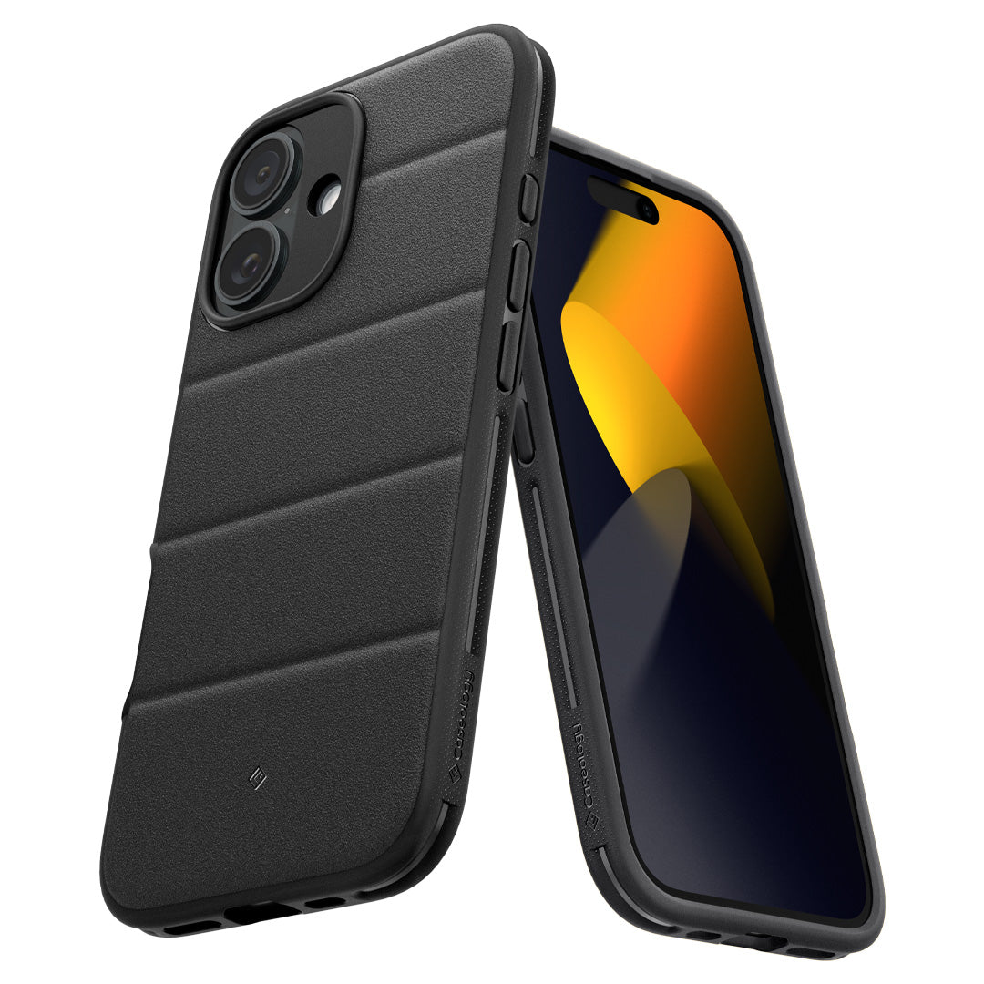 ACS08241 - iPhone 16 Athlex Mag in Black showing an angled view of the front and back