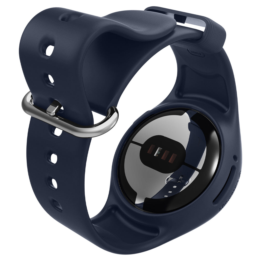 ACS05231 - Pixel Watch Case + Band Nano Pop in blueberry navy showing the back and inside of band