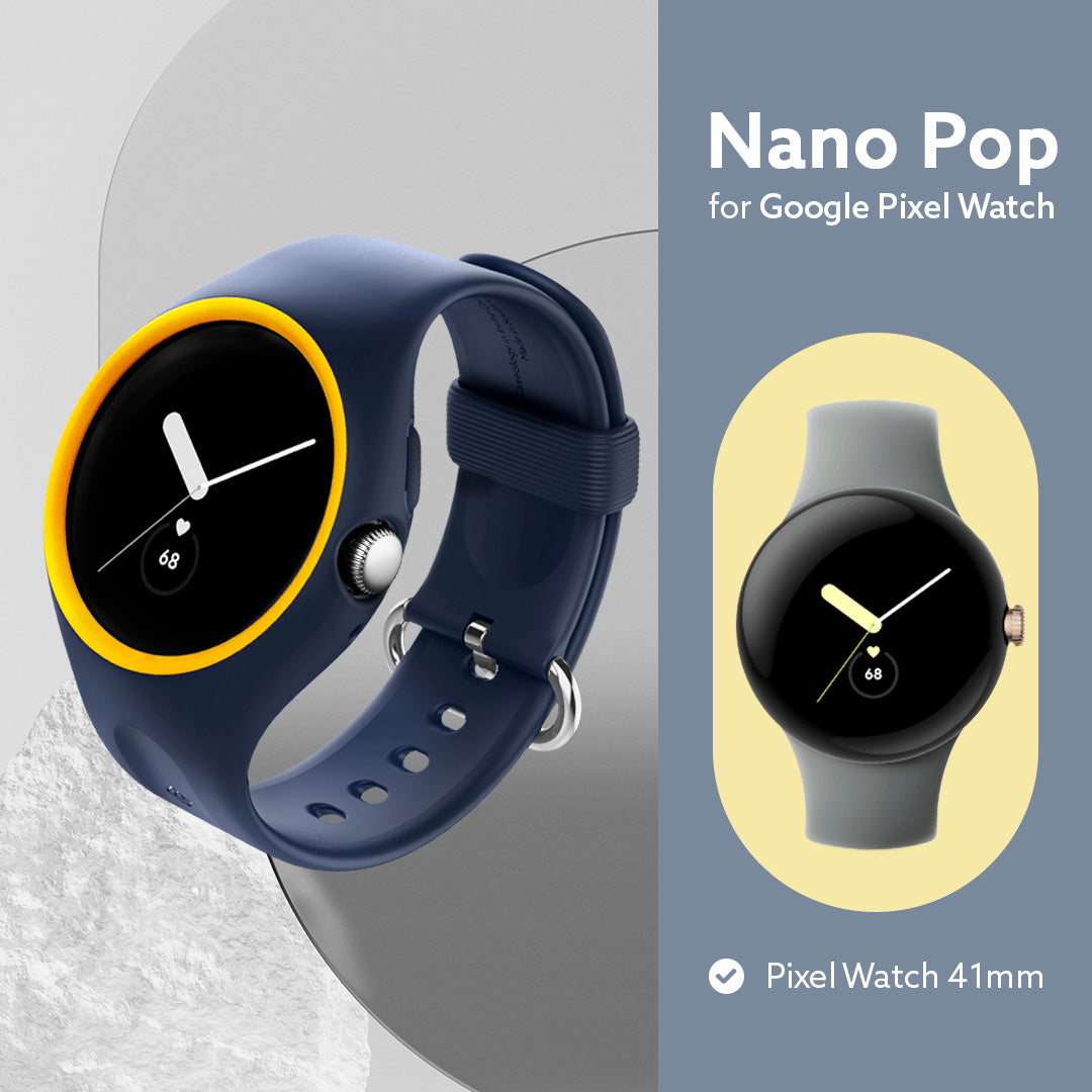 ACS05231 - Pixel Watch Case + Band Nano Pop in blueberry navy showing the nano pop for Google Pixel Watch. Available for Pixel Watch 41mm.