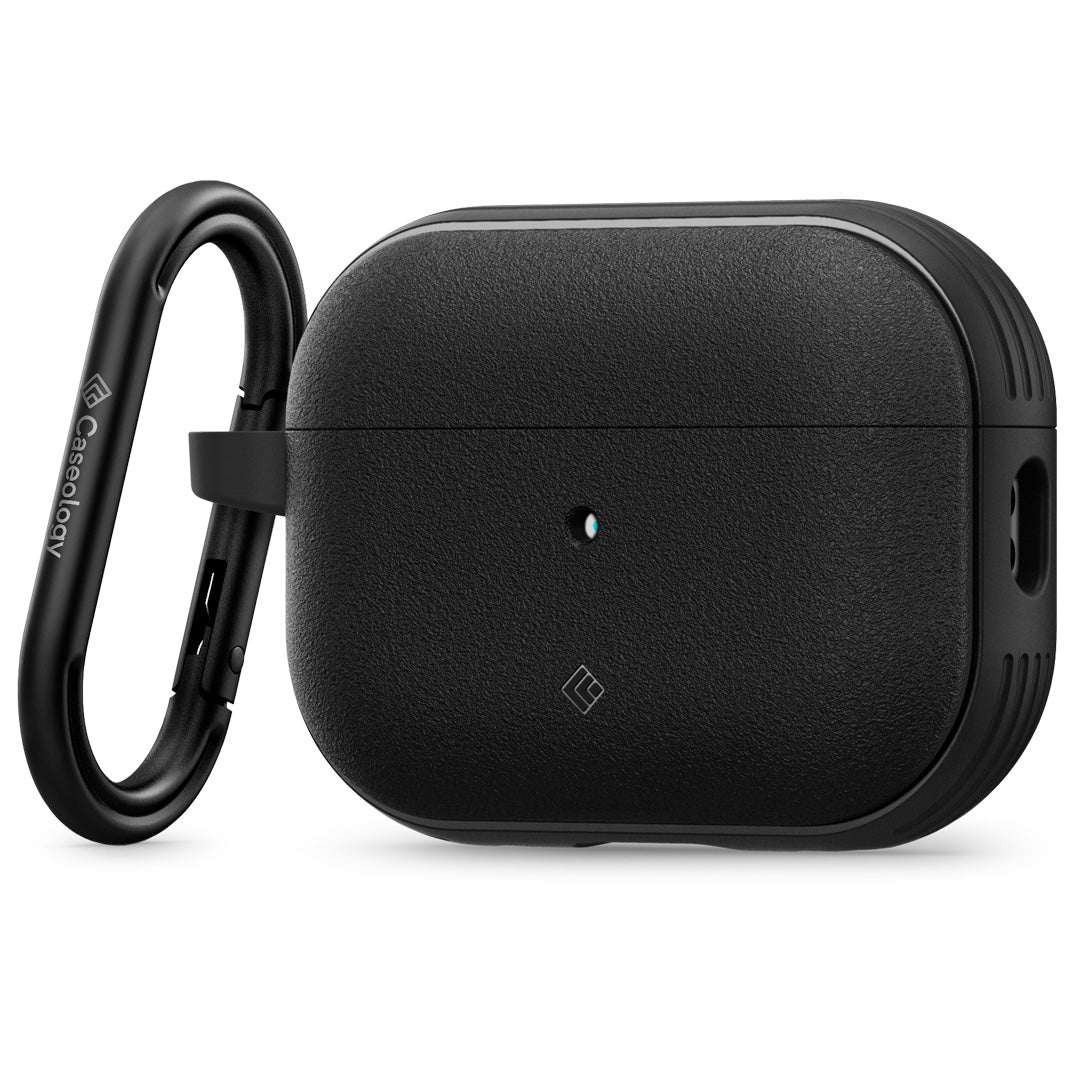  Analyzing image      ACS05423  1080 × 1080px  ACS05423 - Airpods Pro (2nd generation) Vault in Matte Black showing the front and partial side with carabiner attached zoomed in