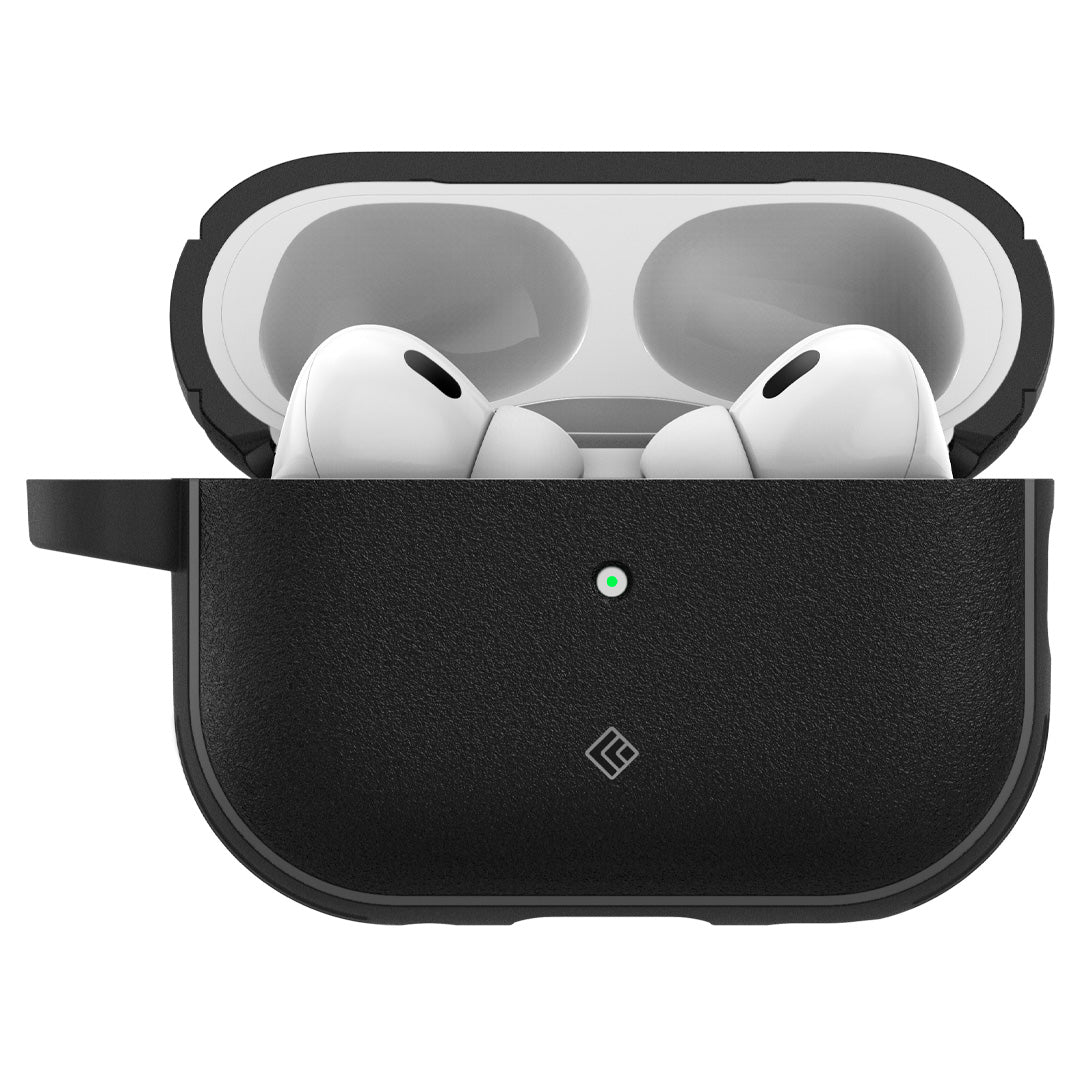 ACS05423 - Airpods Pro (2nd generation) Vault in Matte Black showing the front with cover fully open