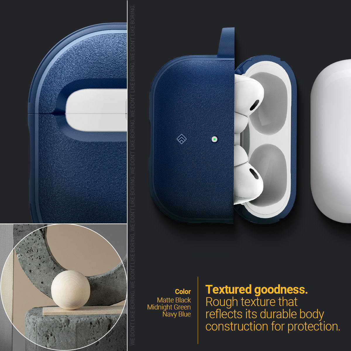 ACS05425 - Airpods Pro (2nd generation) Vault in Navy Blue showing the texture goodness, rough texture that reflects its durable body construction for protection