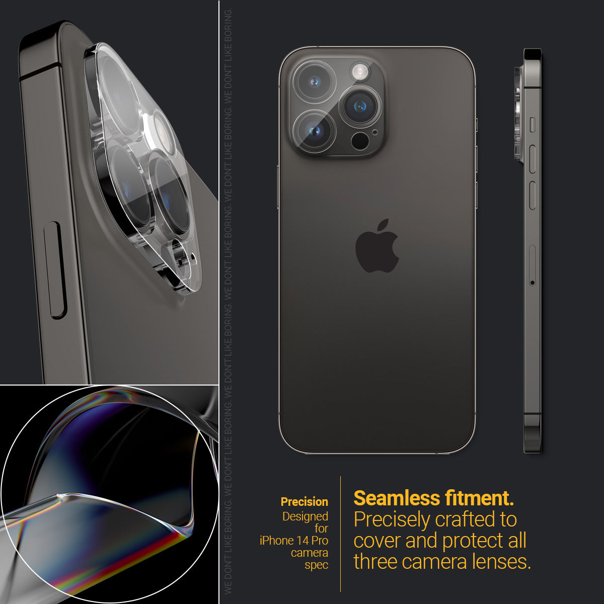 AGL05226 - iPhone 14 Pro Max Optik in Crystal Clear showing the seamless fitment, precisely crafted to cover and protect all three camera lenses