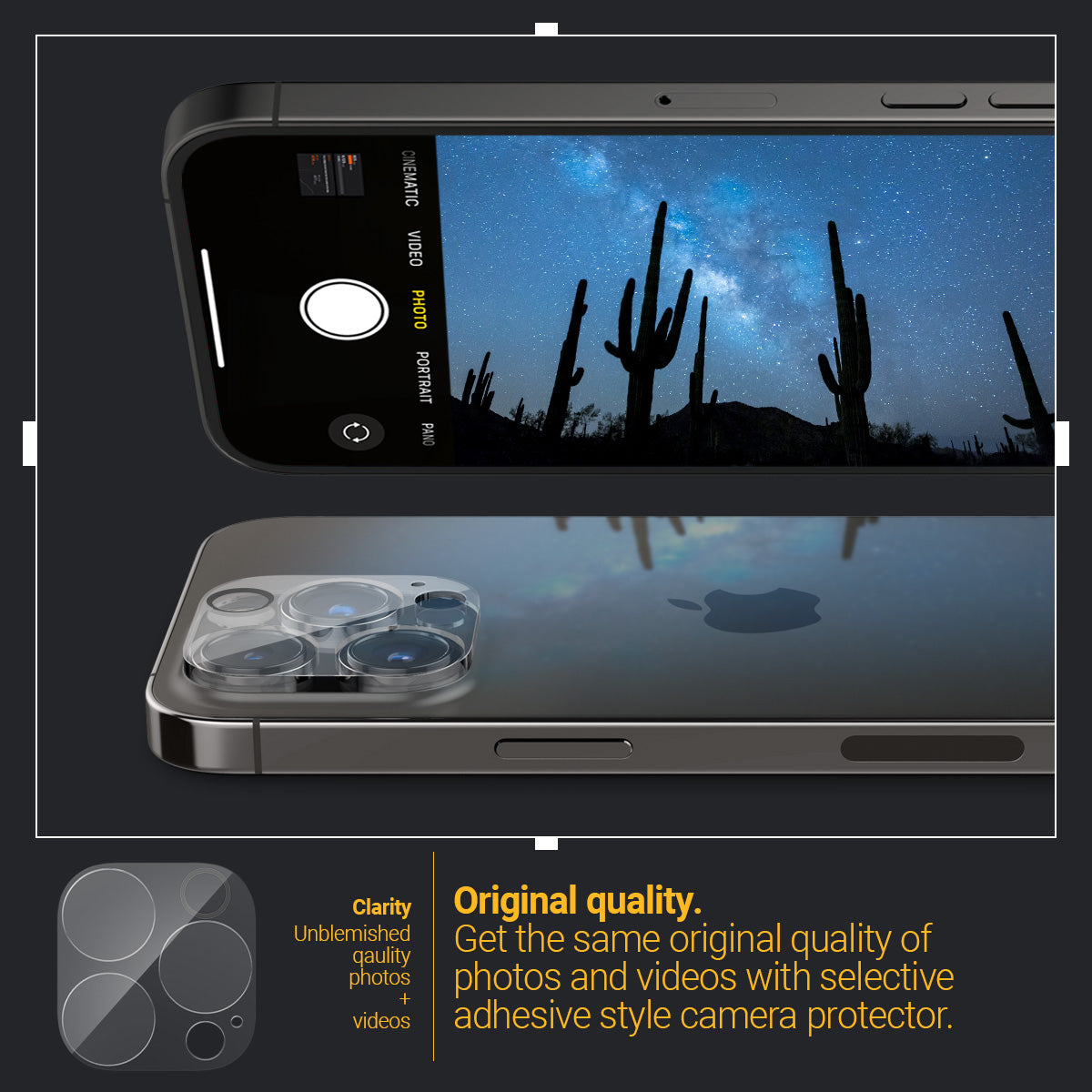 AGL05226 - iPhone 14 Pro Max Optik in Crystal Clear showing the original quality, get the same original of photos and videos with selective adhesive style camera protector