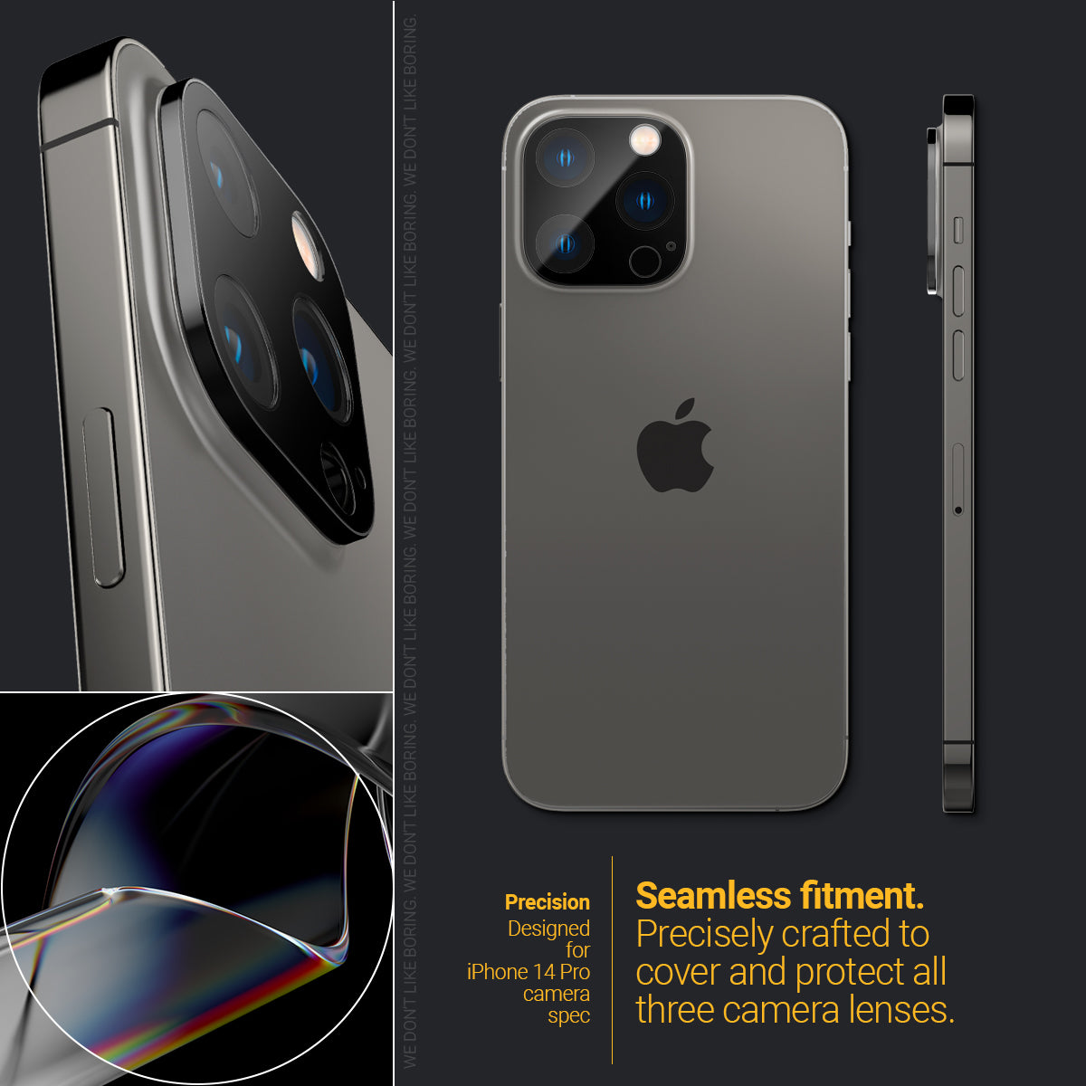 AGL05292 - iPhone 14 Pro Max Optik in Black showing the seamless fitment, precisely crafted to cover and protect all three camera lenses