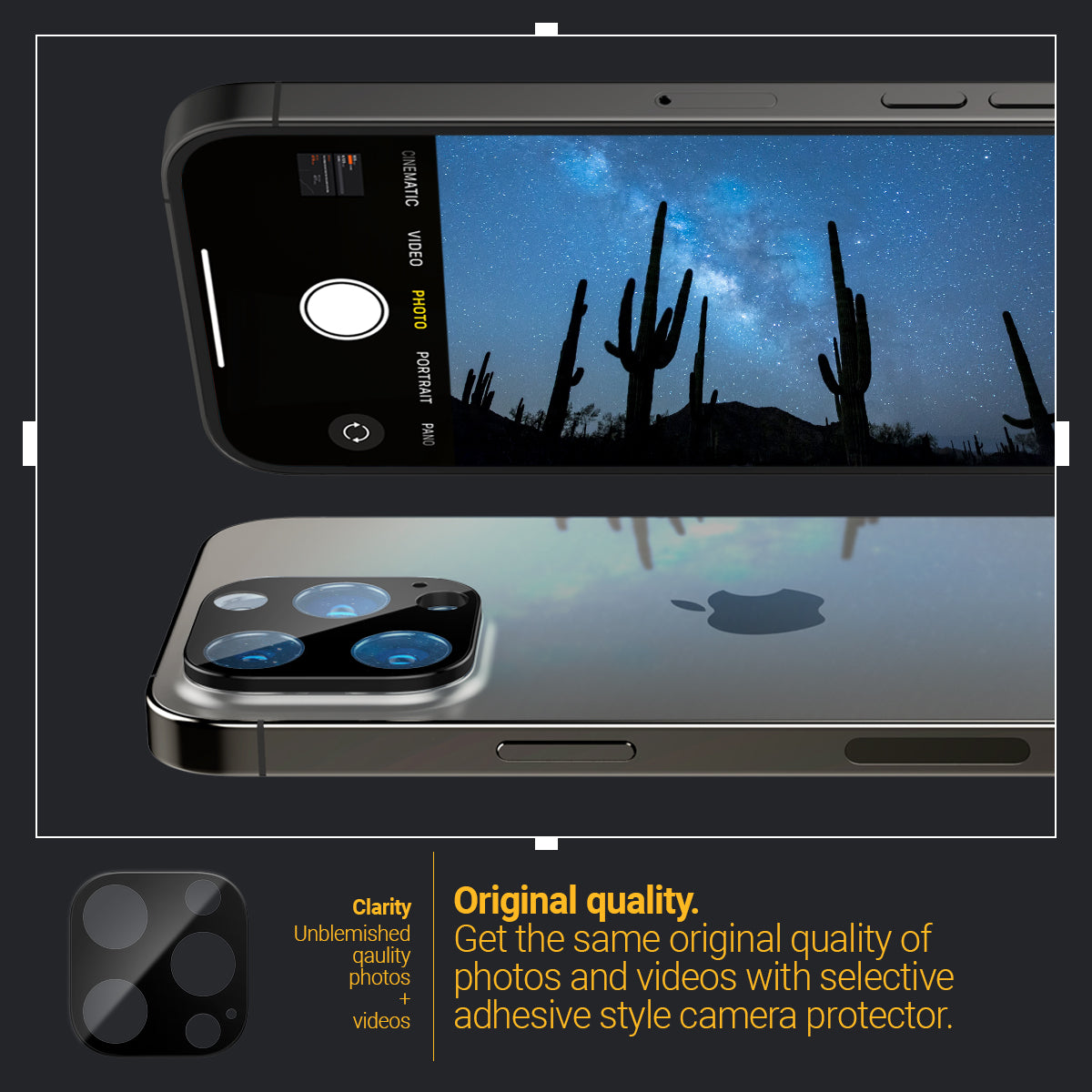 AGL05292 - iPhone 14 Pro Max Optik in Black showing the original quality, get the same original of photos and videos with selective adhesive style camera protector