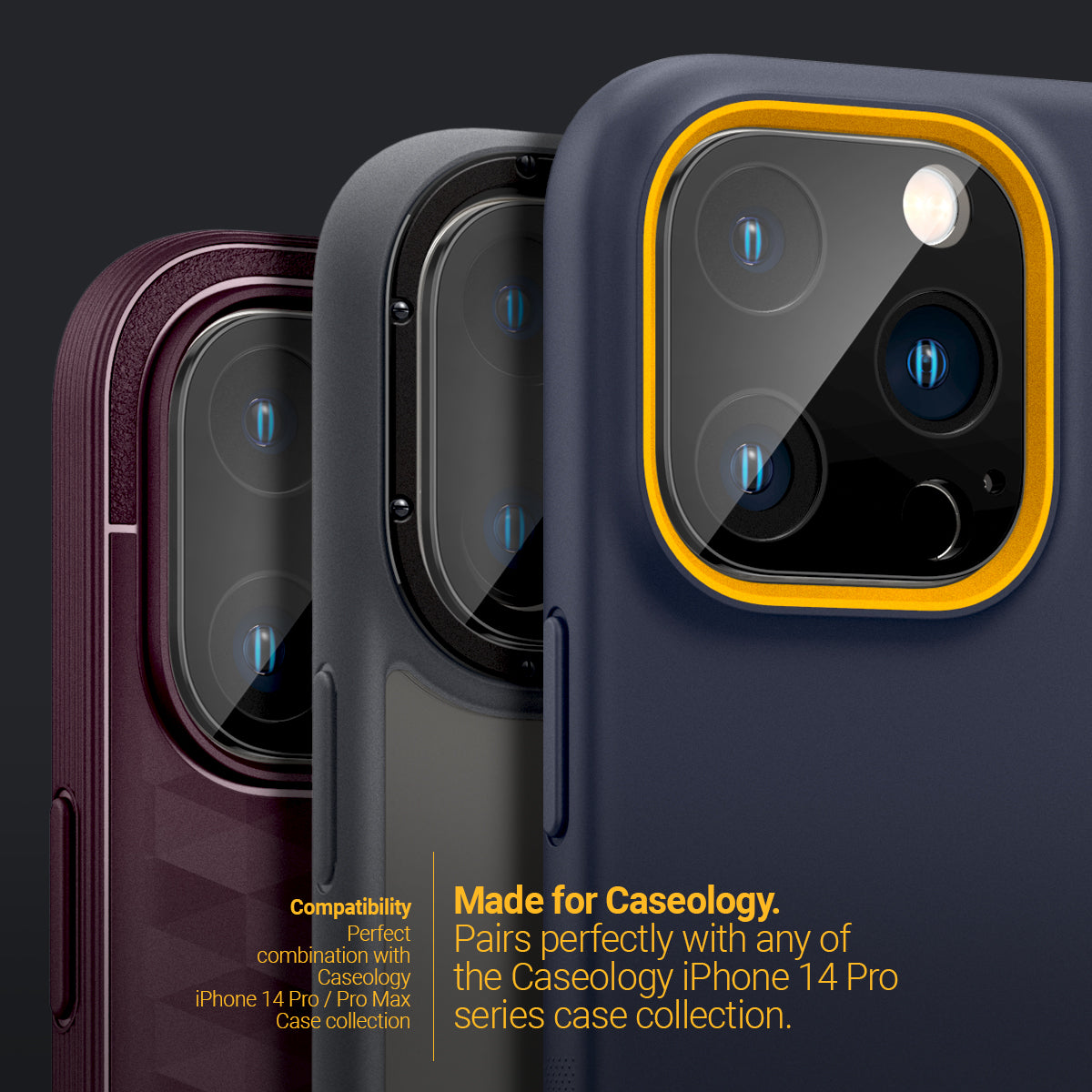 AGL05292 - iPhone 14 Pro Max Optik in Black showing the made for caseology, pairs perfectly with any of the Caseology iPhone 14 Pro series case collection